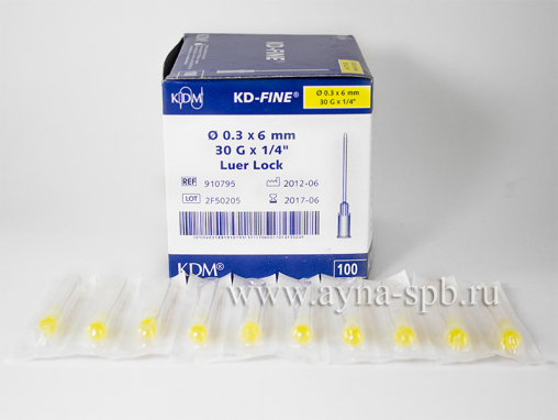 30G (0.3 x 6 мм) KDM KD-Fine, иглы для мезотерапии и микроинъекций